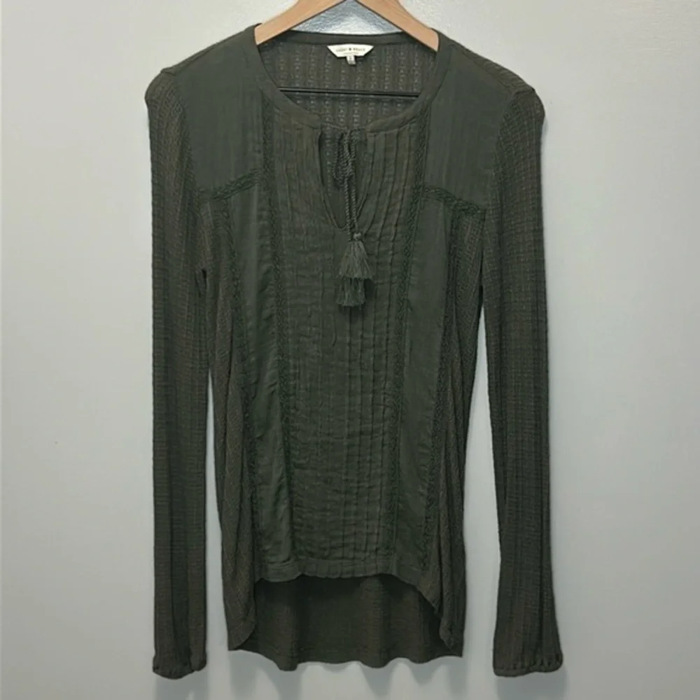 Lucky Brand Drop Needle Top- Dark Aloe-Linen Blend- Women's Small - Picture 2 of 16